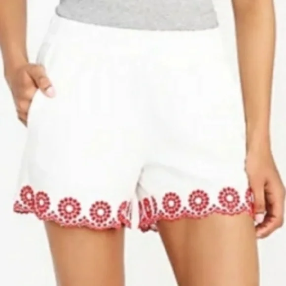 J Crew NWOT Linen/Cotton Scalloped Embroidered Eyelet Lace Boho Shorts s… - Picture 1 of 10